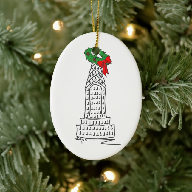 New York City Skyscraper Wreath NYC Christmas Xmas Ceramic Ornament (Tree)