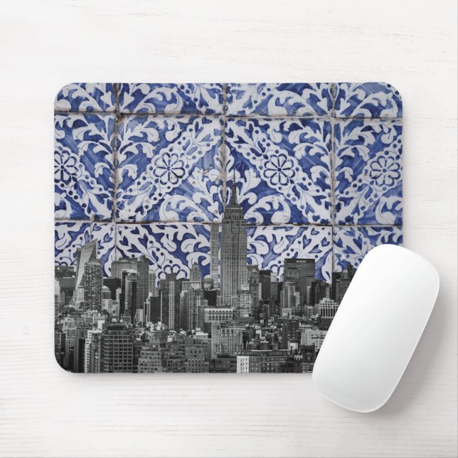 New York City Skyscrapers Meet Portuguese Tiles Mouse Pad (With Mouse)