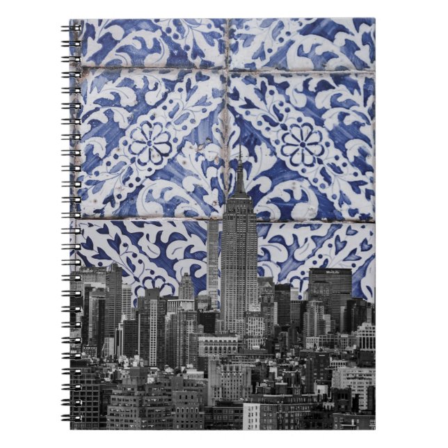 New York City Skyscrapers Meet Portuguese Tiles Notebook (Front)