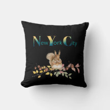  New York City Squirrel Throw Pillow