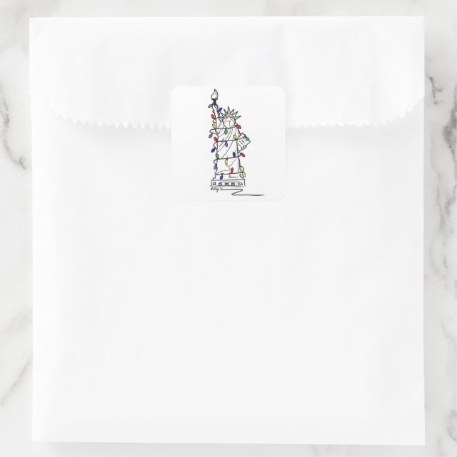 New York City Statue of Liberty Christmas Lights Square Sticker (Bag)