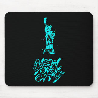 New York City Statue of Liberty Neon Cyan Brush Mouse Pad