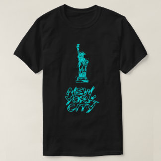 New York City Statue of Liberty Neon Cyan Brush T-Shirt