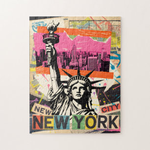 New York City Statue of Liberty Retro Punk Collage Jigsaw Puzzle