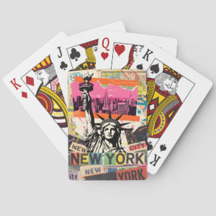 New York City Statue of Liberty Retro Punk Collage Playing Cards