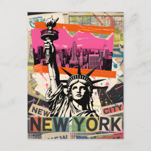 New York City Statue of Liberty Retro Punk Collage Postcard
