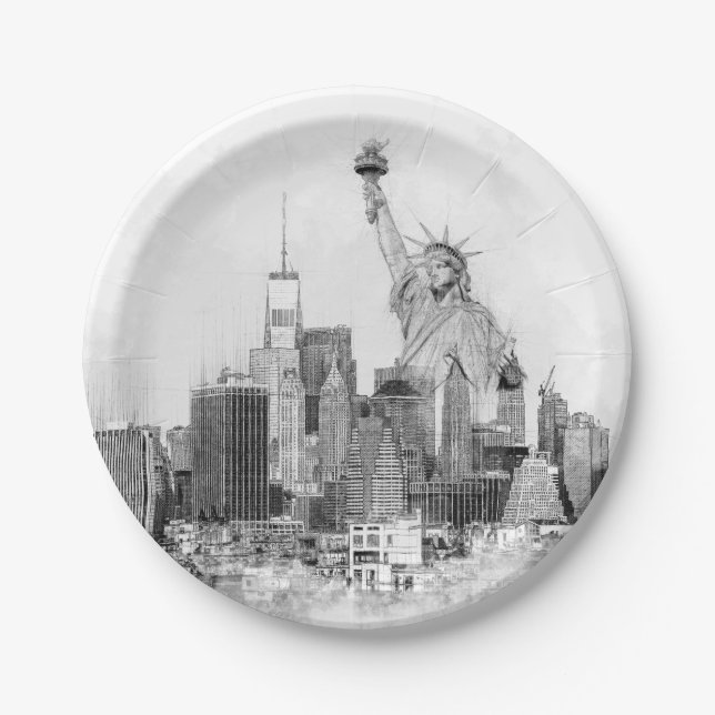 New York City Statue of Liberty Sketch Paper Plate (Front)