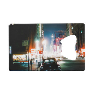 NEW YORK CITY TIMES SQUARE 1950'S NEON NIGHT PHOTO CREDIT CARD BOTTLE OPENER