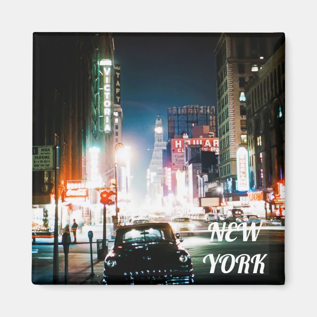 NEW YORK CITY TIMES SQUARE 1950'S NEON NIGHT PHOTO MAGNET (Front)