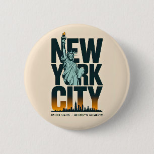 New York City Typography Statue of Liberty Skyline 2 Inch Round Button