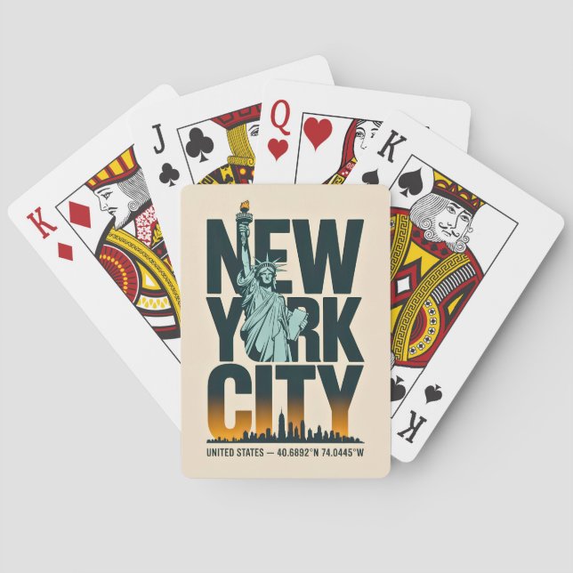 New York City Typography Statue of Liberty Skyline Playing Cards (Back)