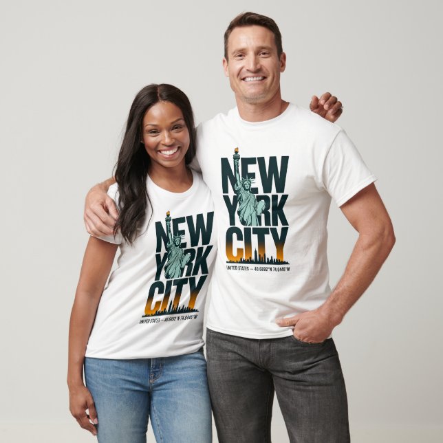 New York City Typography Statue of Liberty Skyline T-Shirt (Unisex)