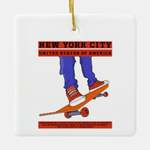 New York City, USA Cool Skateboard Ceramic Ornament