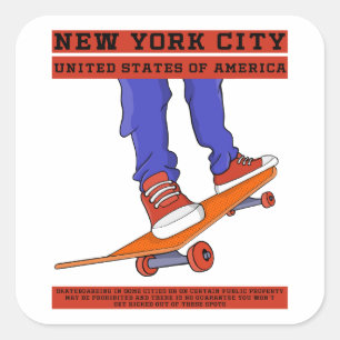 New York City, USA Cool Skateboard Square Sticker