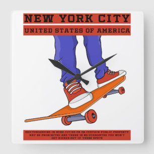 New York City, USA Cool Skateboard Square Wall Clock