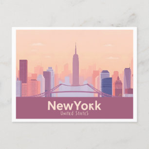New York City USA Pastel Travel Postcard