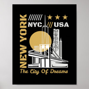 New York City USA Skyline Travel Graphic Design Poster