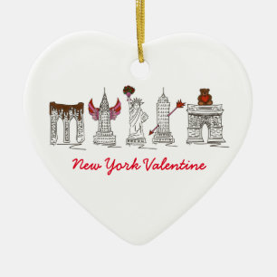 New York City Valentine's Day NYC Heart Landmarks Ceramic Ornament