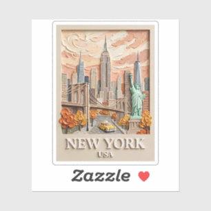 New York City Vintage 3D Textured Skyline Painting