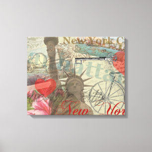 New York City Vintage Liberty Skyline Symbol Art Canvas Print