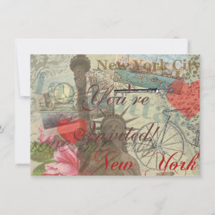 New York City Vintage Liberty Skyline Symbol Art Invitation