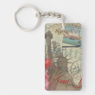 New York City Vintage Liberty Skyline Symbol Art Keychain