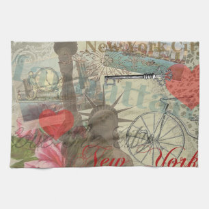 New York City Vintage Liberty Skyline Symbol Art Kitchen Towel