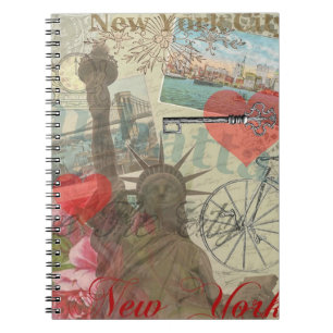 New York City Vintage Liberty Skyline Symbol Art Notebook
