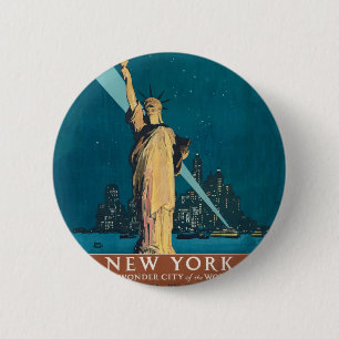 New York City Vintage Travel Liberty Skyline 2 Inch Round Button