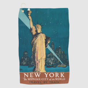 New York City Vintage Travel Liberty Skyline Golf Towel