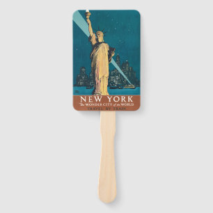 New York City Vintage Travel Liberty Skyline Hand Fan