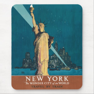New York City Vintage Travel Liberty Skyline Mouse Pad