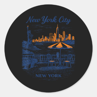 New York City Vintage Travel Scenic Illustration Classic Round Sticker
