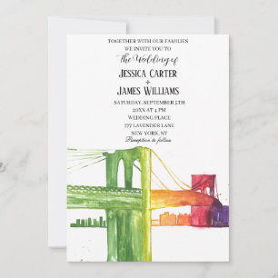 New York City Watercolor Destination Chic Wedding Invitation
