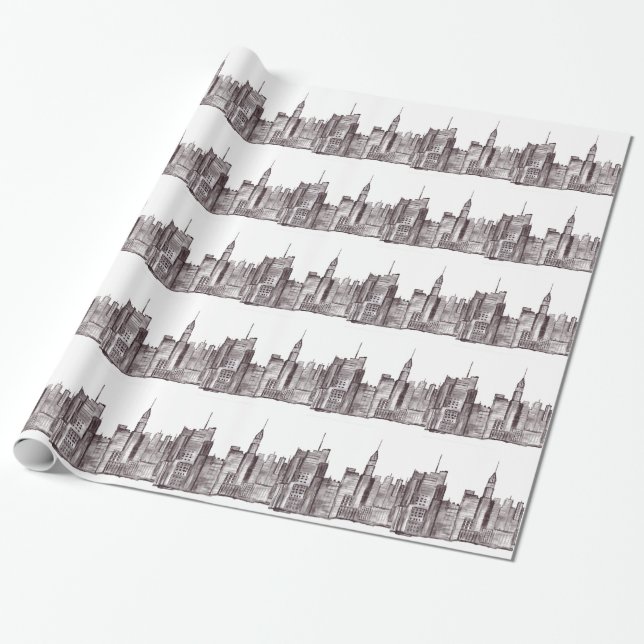New York city watercolor Manhattan skyline Wrapping Paper (Unrolled)