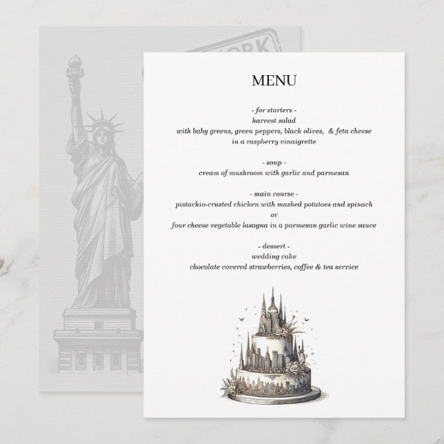 New York City Wedding Cake Menu (Front/Back)