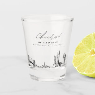 New York City Wedding Favour Personalized Cheers Shot Glass