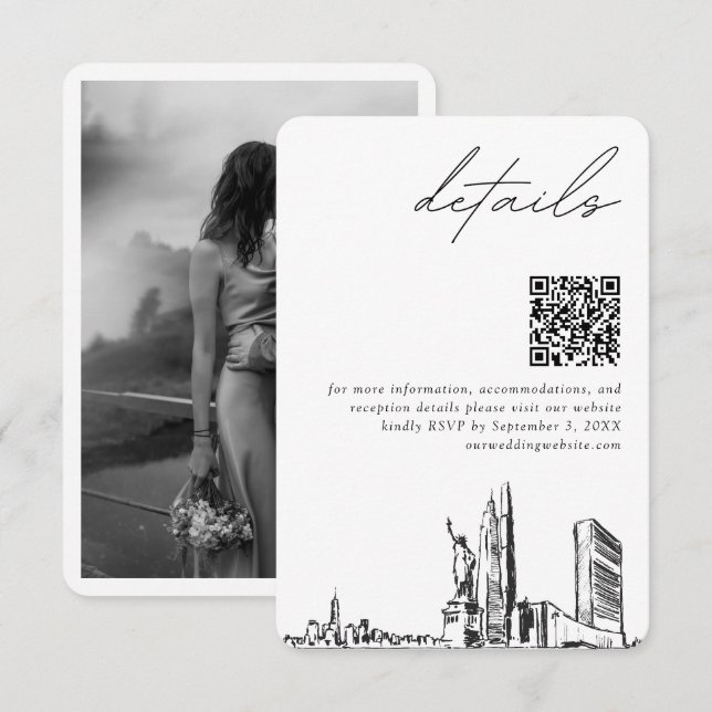 New York City Wedding Modern Details QR Code Enclosure Card (Front/Back)