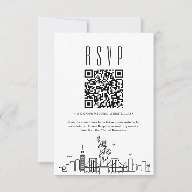 New York City Wedding QR code RSVP Invitation (Front)