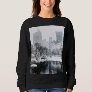 New York City Winter in Central Park Skyline Art Sweatshirt