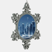 New-York City Winter SkyLine Snowflake Pewter Christmas Ornament (Left)