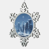 New-York City Winter SkyLine Snowflake Pewter Christmas Ornament (Right)