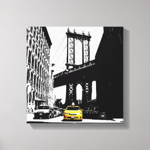 New York City Yellow Taxi Brooklyn Bridge Nyc Canvas Print