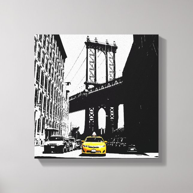 New York City Yellow Taxi Brooklyn Bridge Nyc Canvas Print (Front)