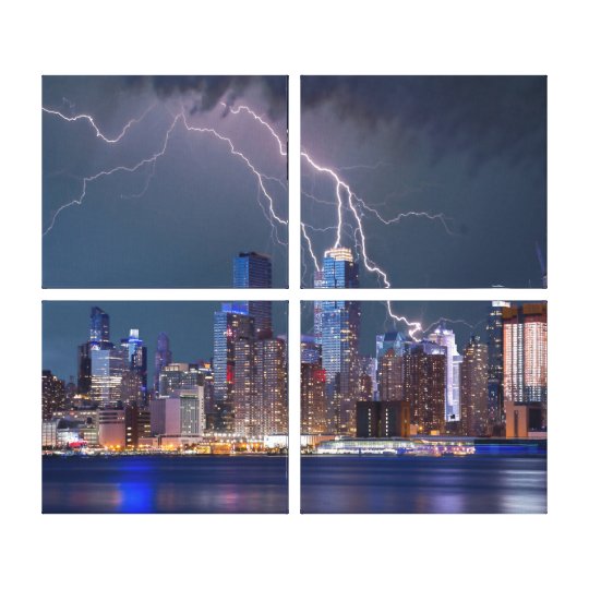 New York Cityscape at Night with Lightning Canvas Print