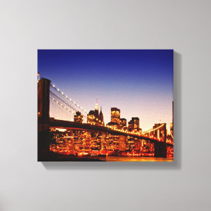 New York cityscape with bridge over river Canvas Print