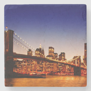 New York cityscape with bridge over river Stone Coaster