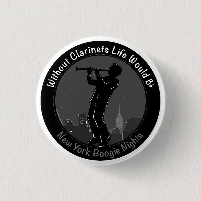 New York Clarinet Player 1 Inch Round Button (Front)