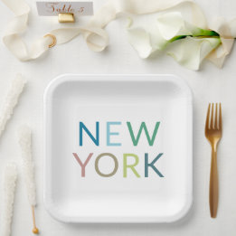 New York Colourful Text   Paper Plate