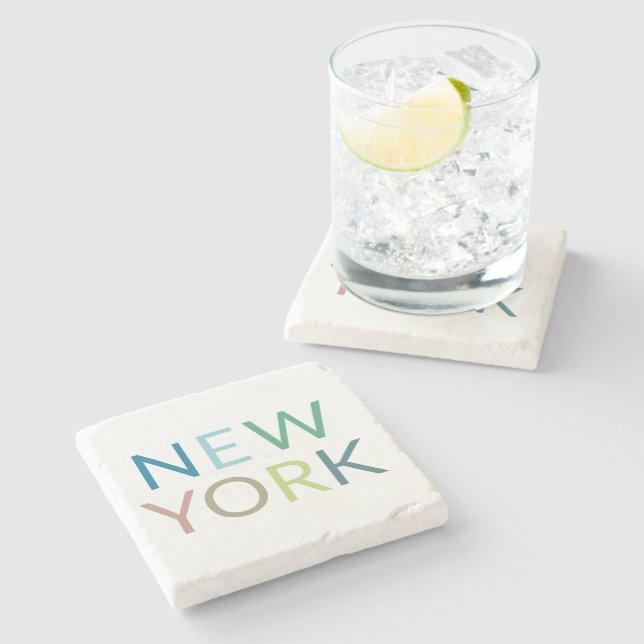 New York Colourful Text   Stone Coaster (Side)
